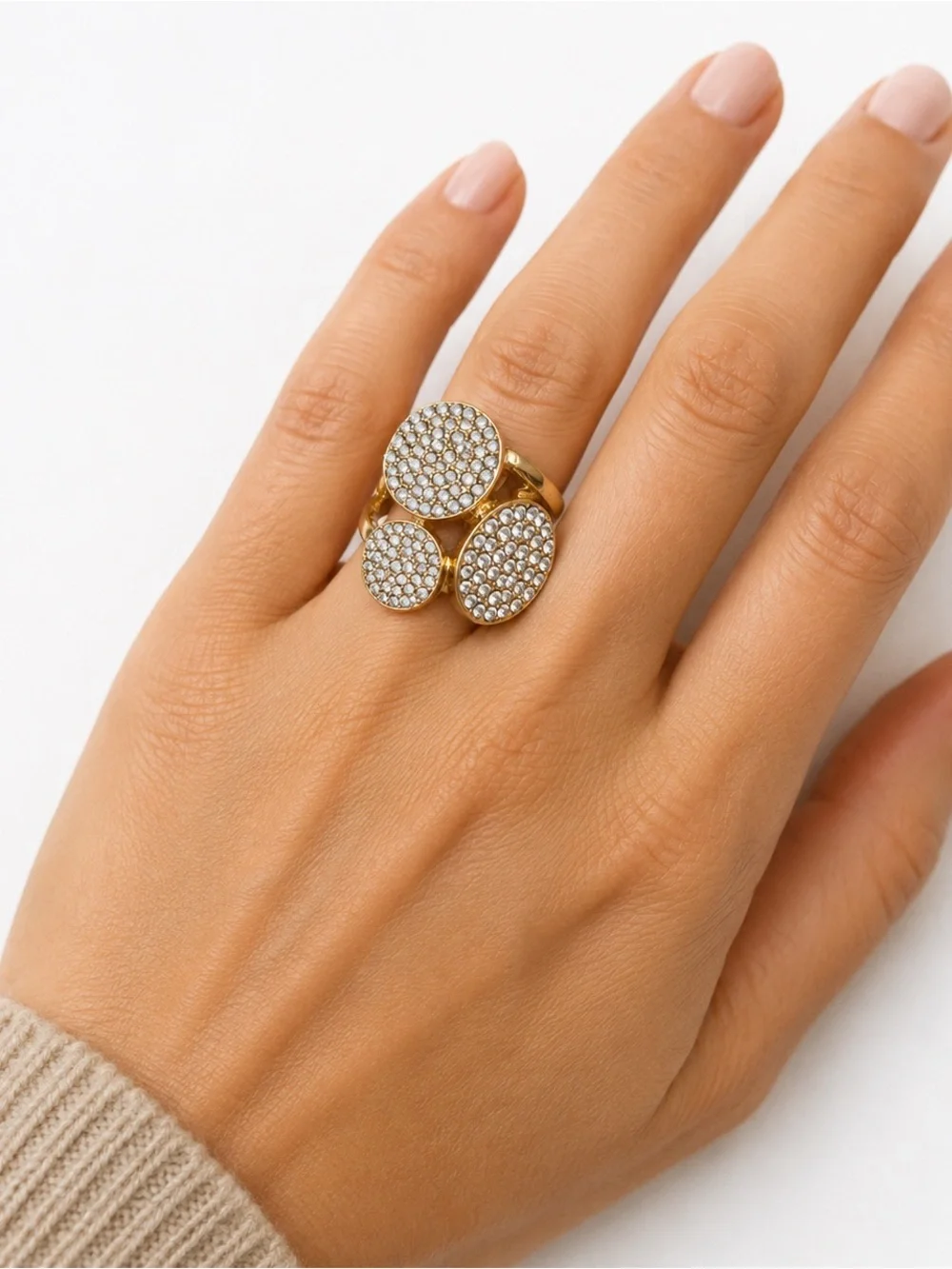 Gold Pavé Triple Circle Cocktail Ring